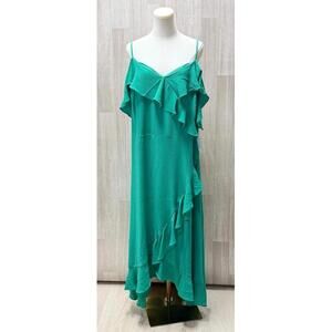 London Times Kelly Green Ruffled Maxi Dress Women Size 20